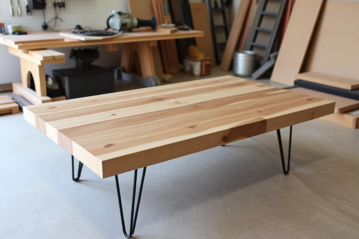 Reclaimed wood coffee table with hairpin legs