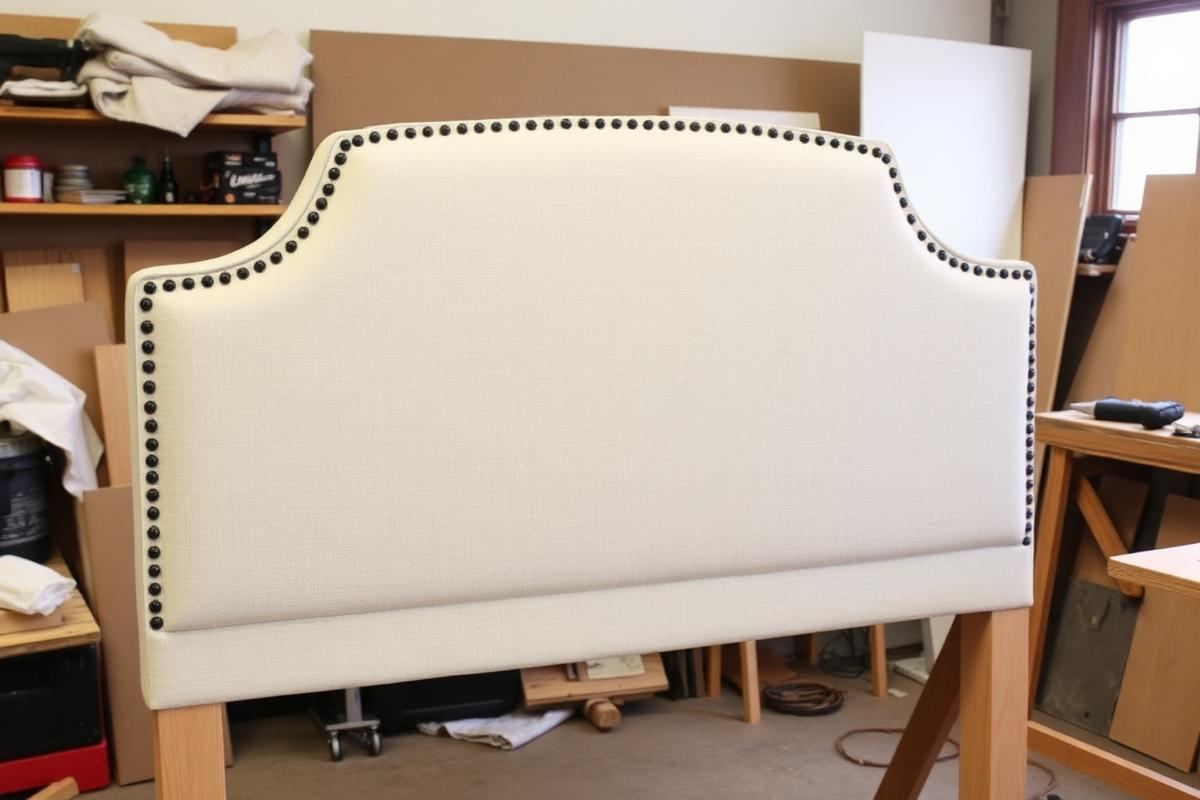 Upholstered DIY headboard in a workshop