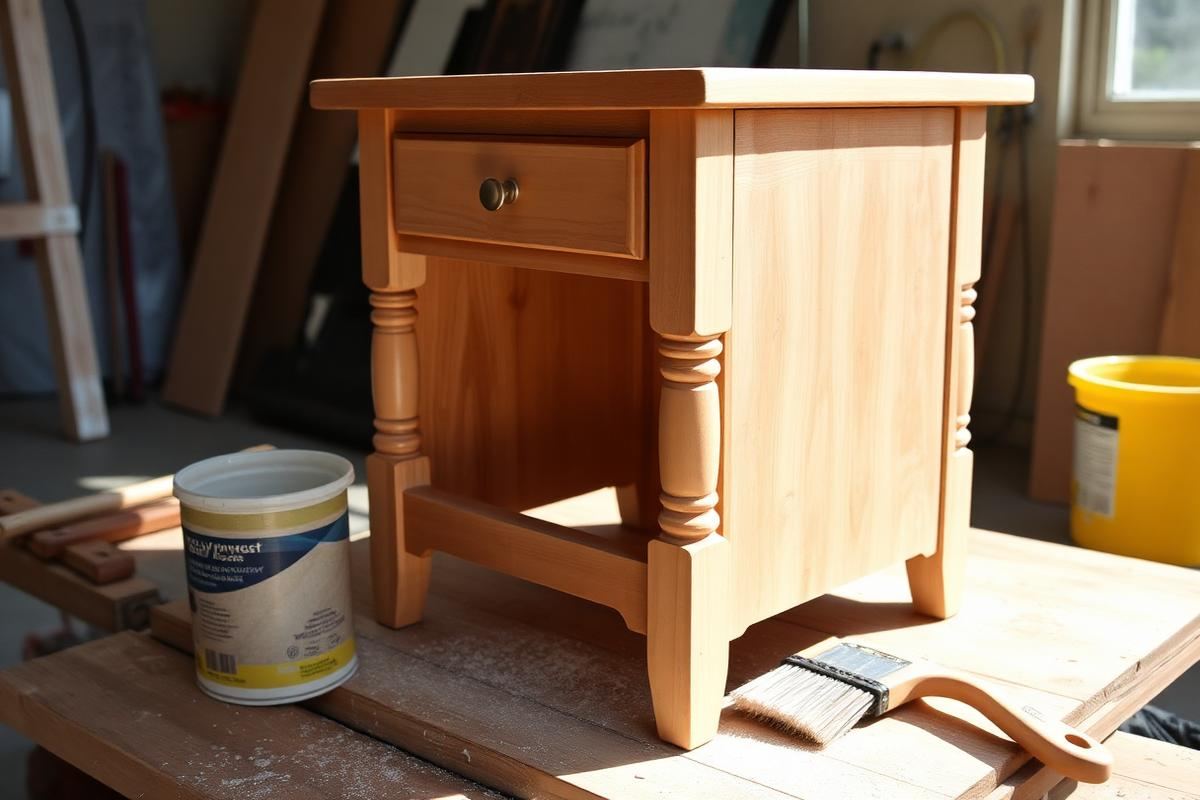 Wooden side table being prepared for a paint refinish